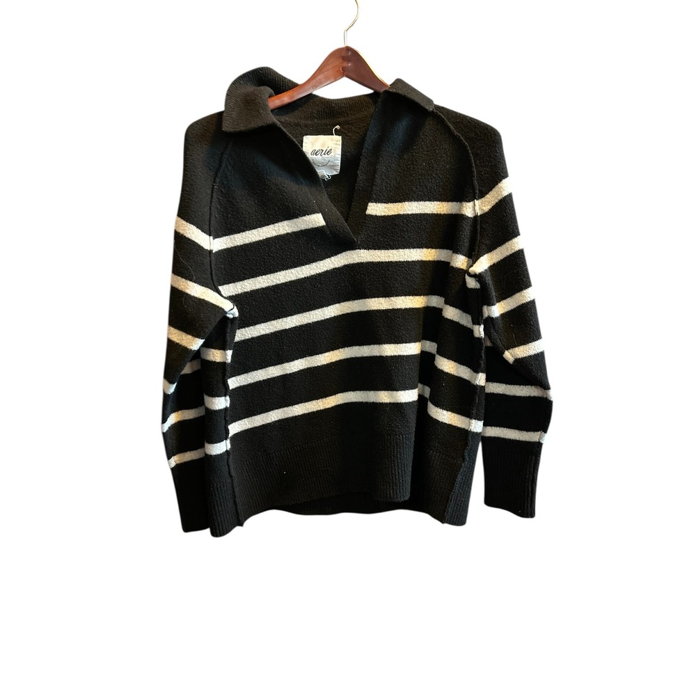 Aerie Black‎ White Stripe Collared Pullover Sweater xs